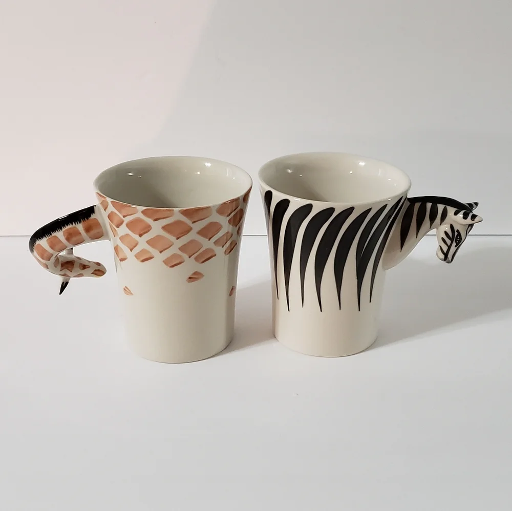 Pier 1 Imports Zebra and Giraffe Mugs